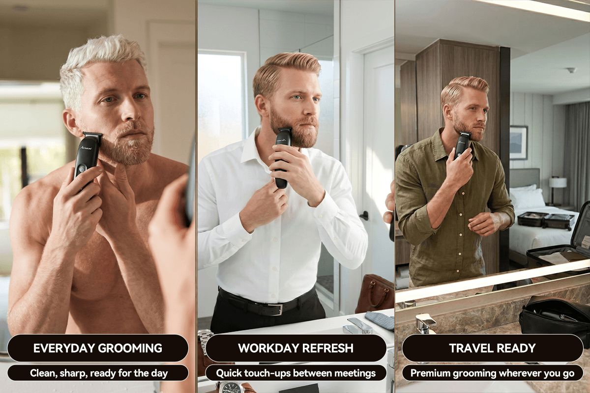 Men’s beard trimmer for daily grooming and travel use.